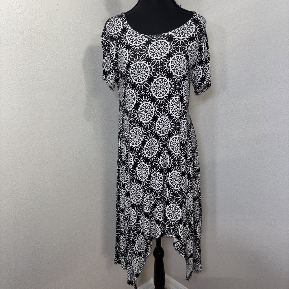 Greyson Dress Women's Small Black Geometric Asymmetrical Short Sleeve Minimalist